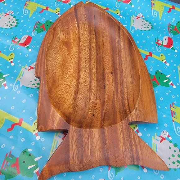 Vintage Monkeypod Wood Serving Dish Fish Tray - Picture 2 of 7
